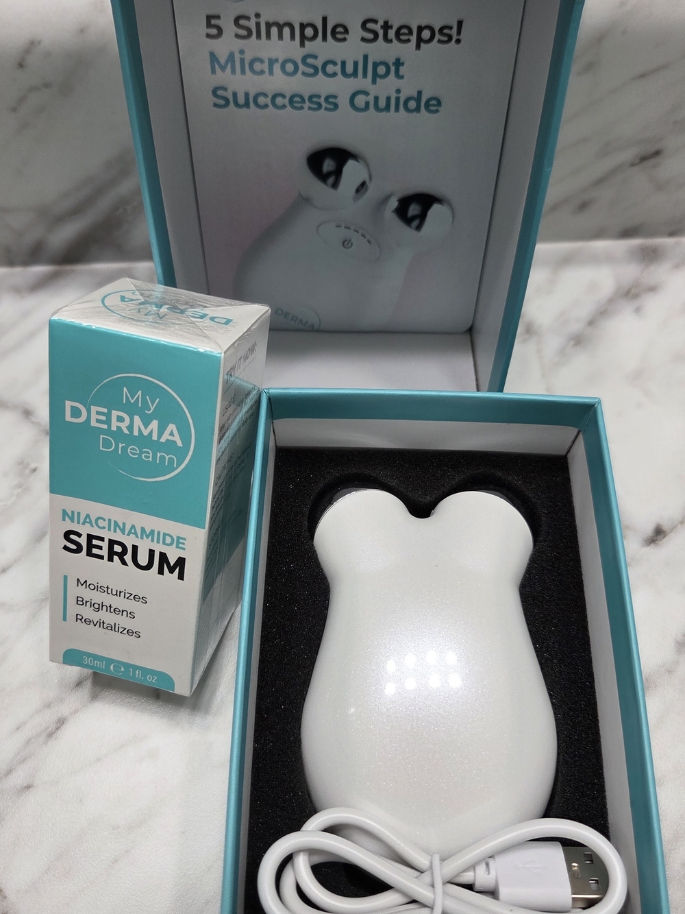 White MicroSculpt Facial Tool with Niacinamide Serum